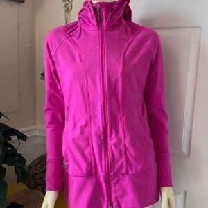 Athleta hot pink rishi hooded high neck workout running yoga jacket S